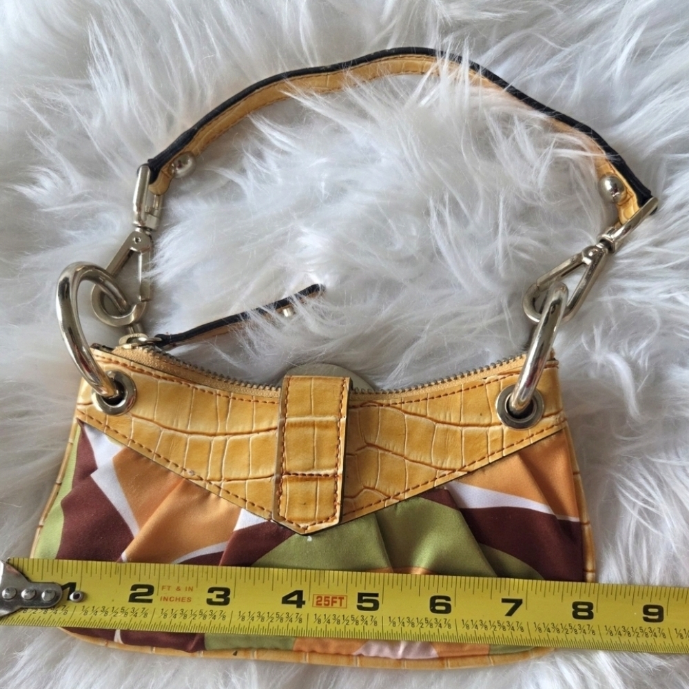 Guess Yellow Croc-Accent Mini Wristlet with Geometric Print